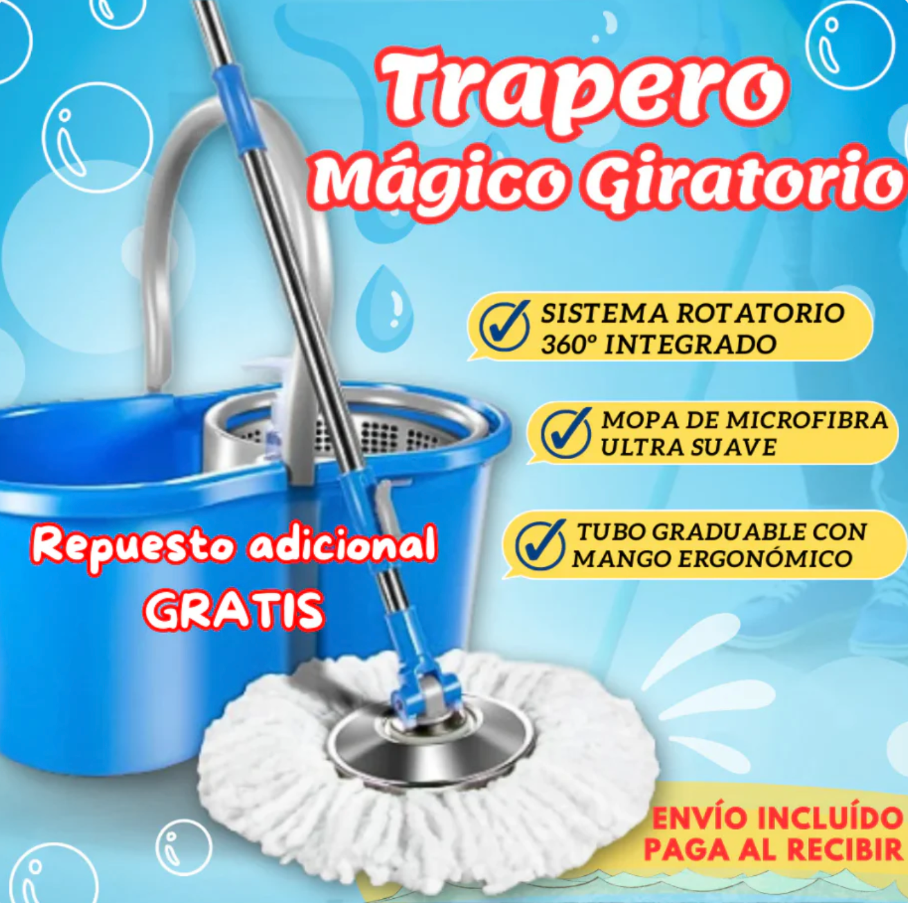 Mopa Giratoria 360° – La revolución en la limpieza del hogar